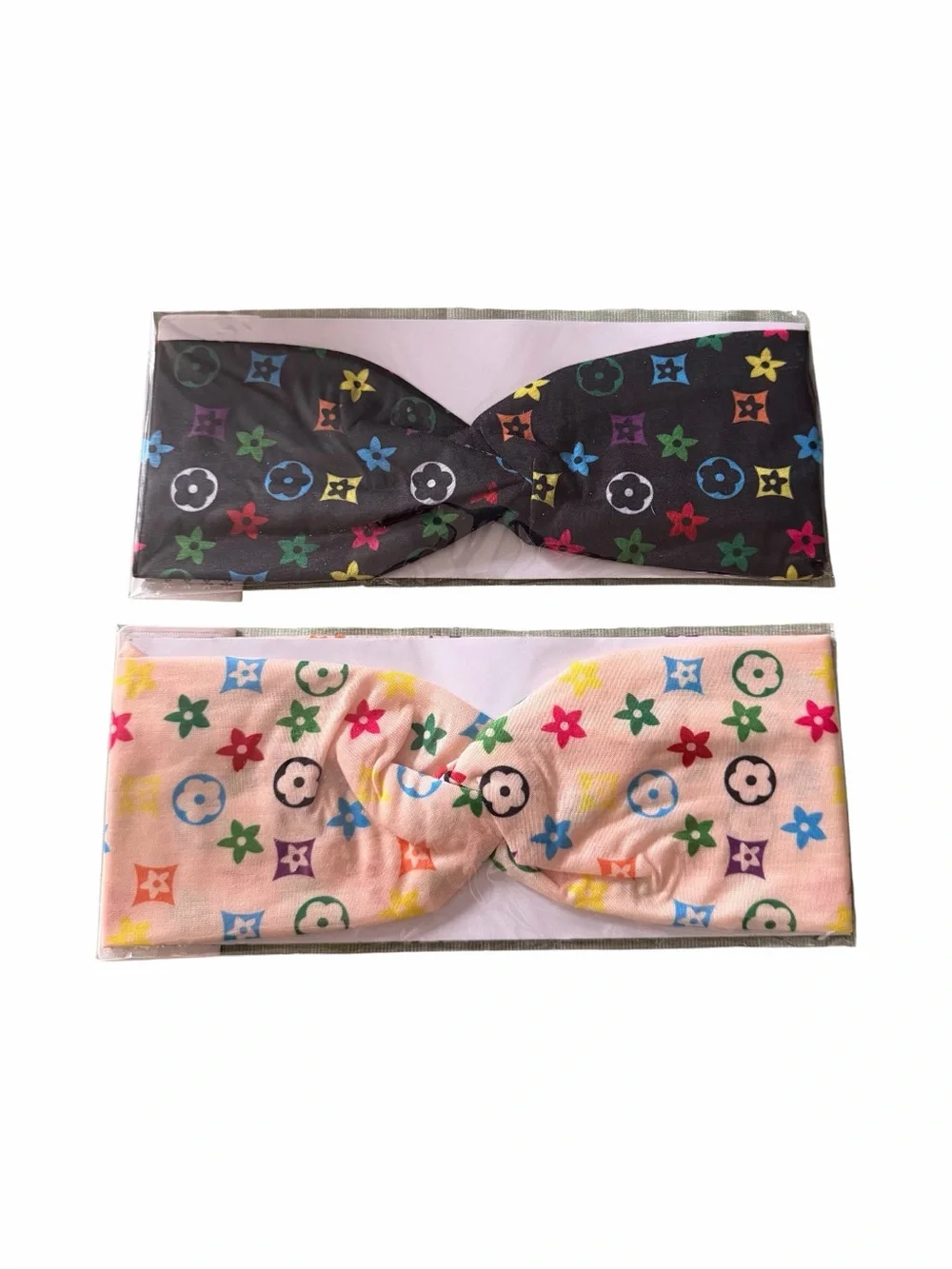 NWT-Set of Two Patterned Knot Headbands — Black & Pink
